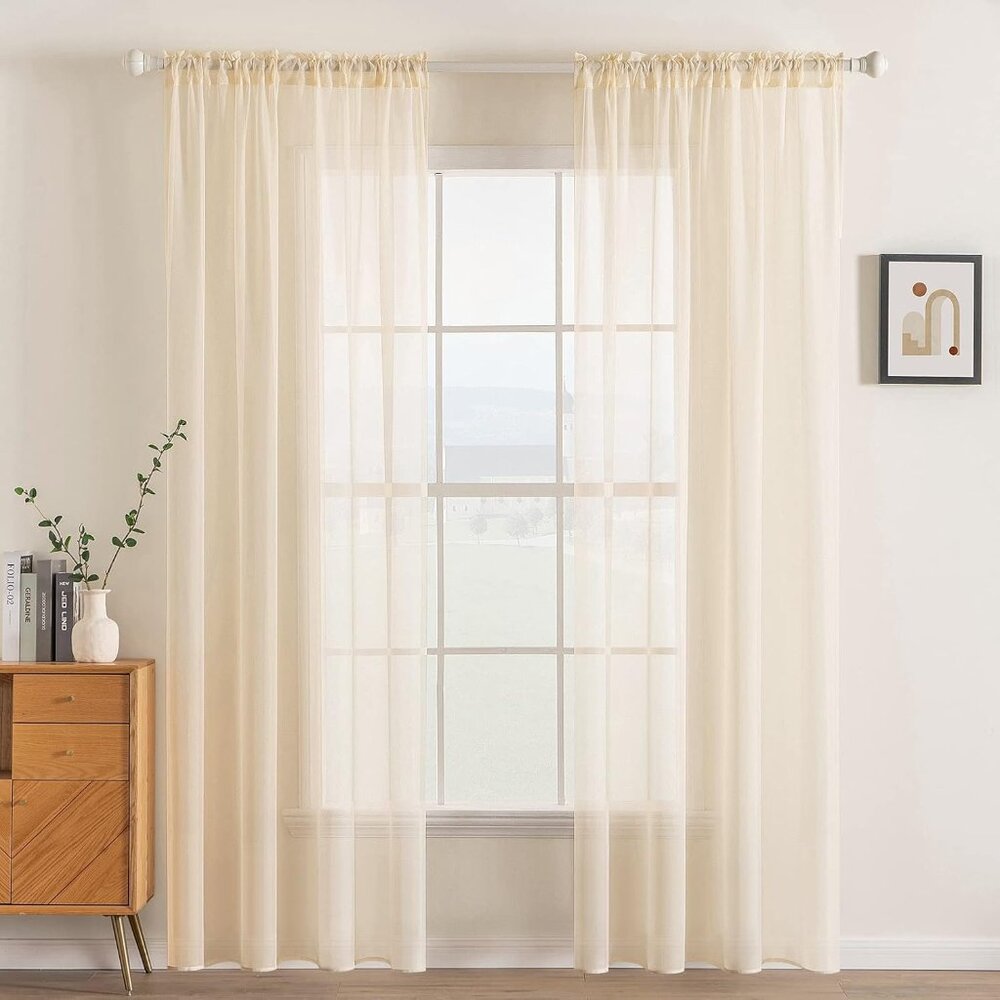 NEW MIULEE 2 Panels Solid Color Sheer Window Curtains, 54x96 Inches, Cream Beige